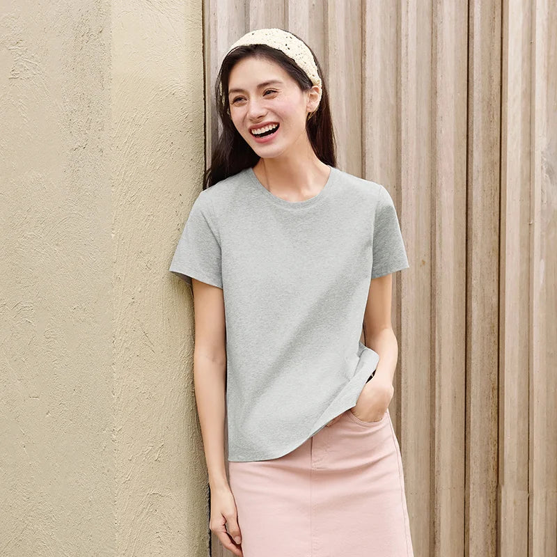 Semir Slim Fit Tshirt Women Summer Solid Color Basic Crew Neck White Cool Touch Casual Comfortable Fashion Slim Top