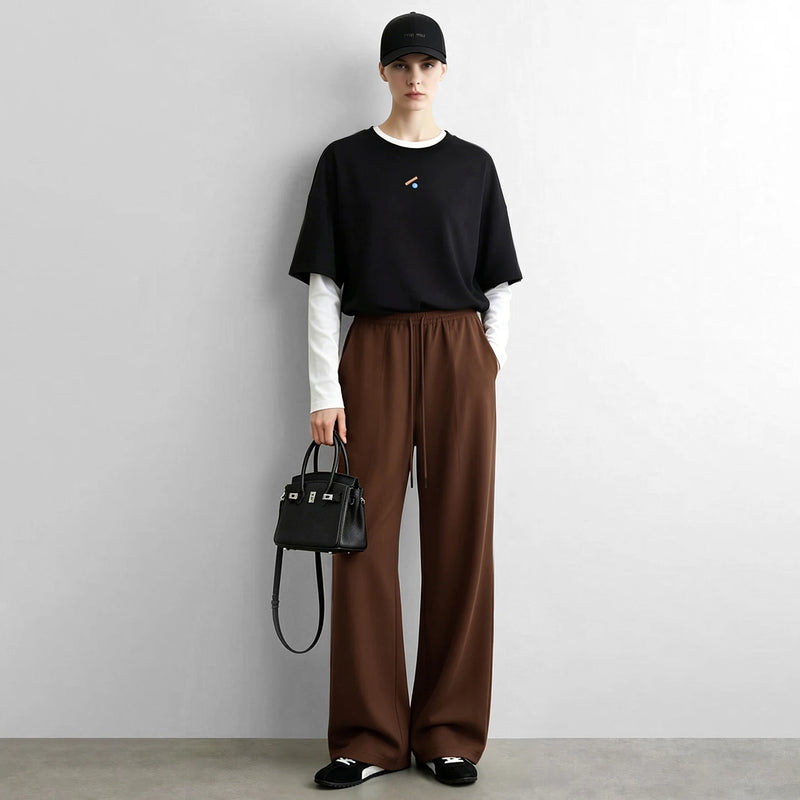 Amii Wide Leg Pants Drawstring Elastic Waist Loose Fit Autumn 2026 New Casual Comfortable Soft Versatile Women's Pants 12623035