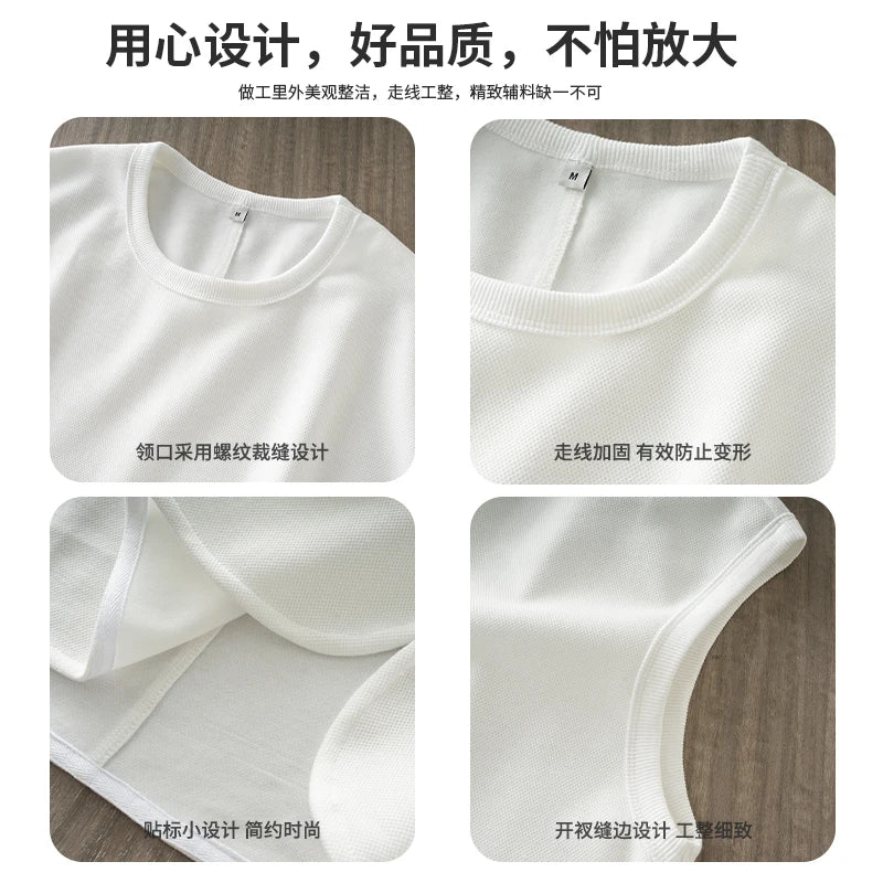 DUKEEN Pique Fabrics Sleeveless T-Shirt for Men Summer Breathable Basketball Sports Solid Color Vest Men's White Basic Tank