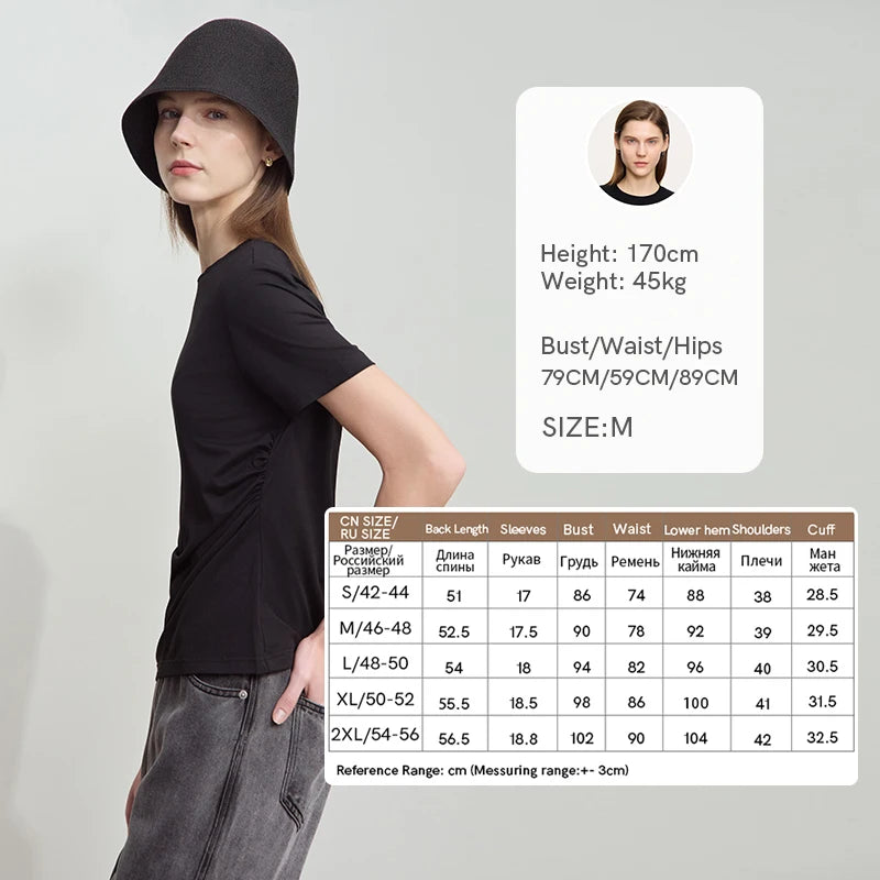 អាវយឺត Amii Minimalist សម្រាប់នារី ក O ផ្នត់ ចង្កេះតូច អាវយឺតប៉ាក់កប្បាស ប្រឆាំងបាក់តេរី 12522045