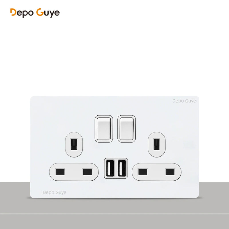146 Type Retro Metal Panel UK 13A Wall Socket,Bronzed Stainless Steel Power Universal 3-pin Dual Power Socket With USB C charge