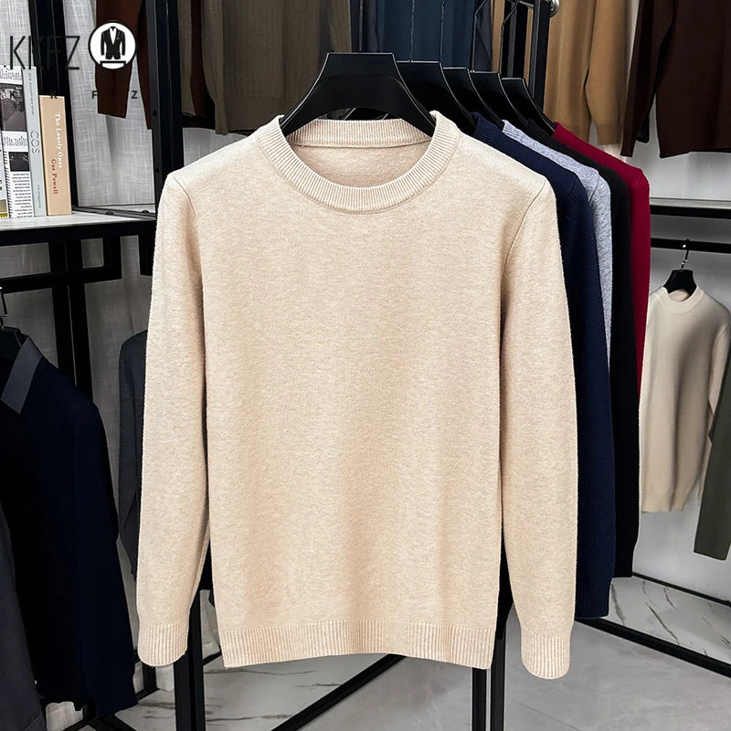 Male Comfort Crew Neck Jumper Long Sleeve Rib Trim Breathable Knit Fabric Business Travel Casual Garment