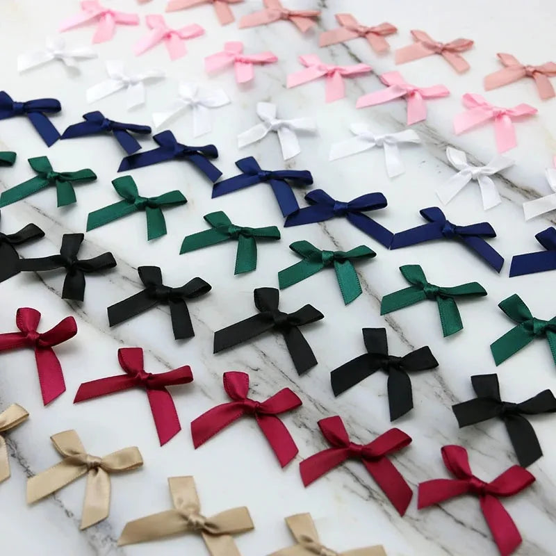 200Pcs 4*4cm Fresh Pink Satin Ribbon Bows Polyester Mini Bowknot DIY Craft Ornaments Gift Wedding Hair Decorations