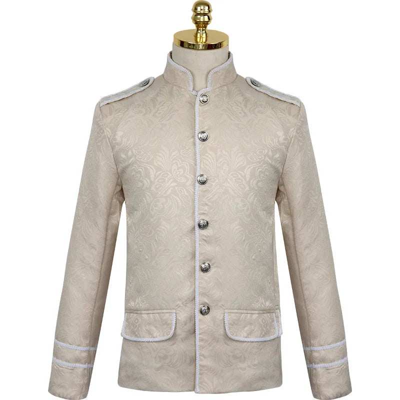 2026 New Men's Black Steam Punk Jacket, Gothic Beige Coat, Single-breasted Stand-up Collar Victorian Coat, 2025 New
