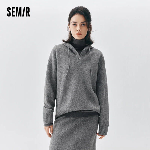 អាវយឺត Semir សម្រាប់នារី រចនាបថតិចតួចបំផុត រចនាបថប្រចាំថ្ងៃ ទន់ភ្លន់ ឆ្នាំ២០២៦ រដូវរងា ស្លៀកជាស្រទាប់ៗ ពាក់បែបប៉ាក់ក្តៅៗ ស្អាត ស្រមោល