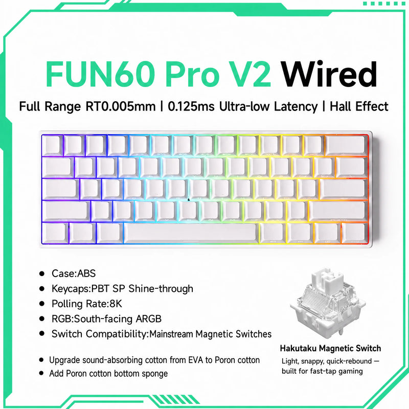 Akko MonsGeek FUN60 PRO V2 HE Magnetic Keyboard Magnetic Switch Rapid Trigger 0.005mm 8K 60% Custom Gaming Machanical Keyboard