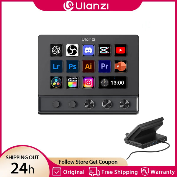 ក្ដារចុច Ulanzi D200X 8 ក្នុង 1 សម្រាប់ស្ទ្រីមឌីស មានគ្រាប់ចុច LCD ចំនួន 14 សម្រាប់គ្រប់គ្រងស្ទ្រីម សម្រាប់ការកែសម្រួលវីដេអូ ហ្គេម ការបង្កើតមាតិកាផ្ទាល់ ភ្លើងសម្រាប់ស្ទូឌីយោ