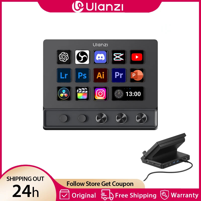 ក្ដារចុច Ulanzi D200X 8 ក្នុង 1 សម្រាប់ស្ទ្រីមឌីស មានគ្រាប់ចុច LCD ចំនួន 14 សម្រាប់គ្រប់គ្រងស្ទ្រីម សម្រាប់ការកែសម្រួលវីដេអូ ហ្គេម ការបង្កើតមាតិកាផ្ទាល់ ភ្លើងសម្រាប់ស្ទូឌីយោ