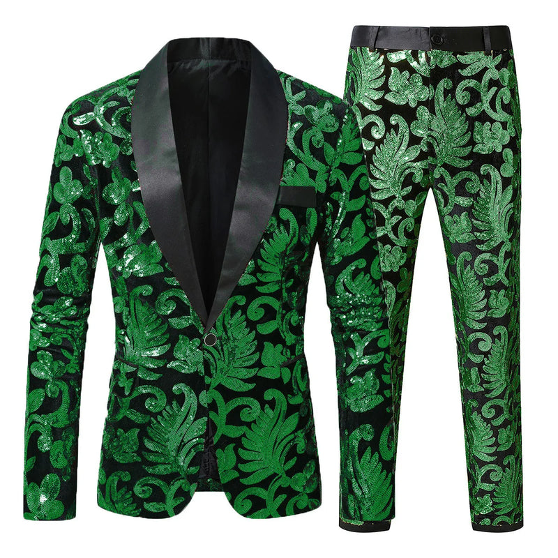 2026 Men Two-piece Suit, Sequin-embellished Jacket with Matching Trousers,Perfect for Weddings,Parties,and Stage Performances.