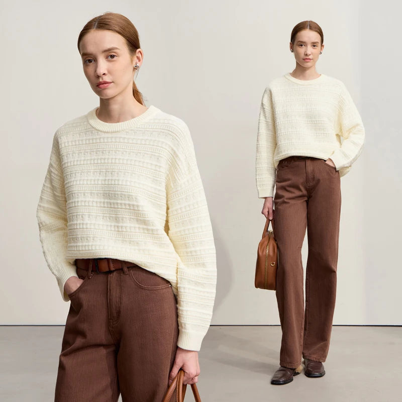 អាវយឺត Amii Pullover ឆ្នាំ ២០២៥ រដូវរងាថ្មីធម្មតារឹងមាំអាចបត់បែនបាន O-neck អាវក្រៅដៃវែងរលុងសម្រាប់ស្ត្រីប៉ាក់ 12544193
