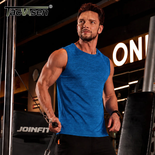 TACVASEN Mens Summer Quick Dry Tank Tops Lightweight Fitness Gym Workout Stretch T-Shirt Soft Comfort Outdoor Running Tee Vest