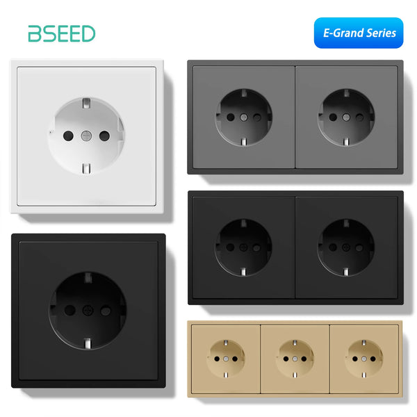 BSEED EU Standard Single Wall Socket Double Electrical Outlets Germany Russia Wall Power Socket White Black Plastic Frame 16A