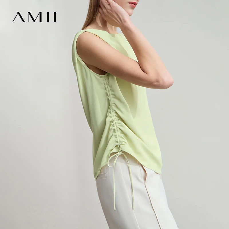 អាវរដូវក្តៅធម្មតា AMII សម្រាប់ស្ត្រីឆ្នាំ ២០២៦ អាវទ្រនាប់គ្មានដៃស្មាម្ខាងកអាវខ្សែចងសម្រាប់ស្ត្រី ១២៥៤២០៥១