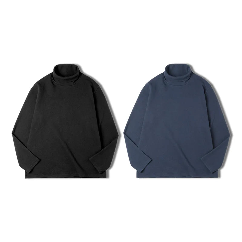 Maden Casual Gray Knitted Turtleneck Sweaters Men's Vintage 310g High Collar Waffle Pullovers Basic Fashion Black Warm Jumper