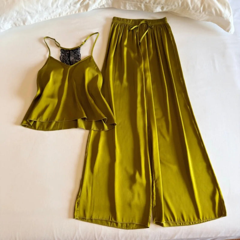 Women's Summer Suit 2 Piece Set Pajama Night Wear for Ladies Female Clothing New Solid Color Sleeveless Pyjama Set Woman Nighty