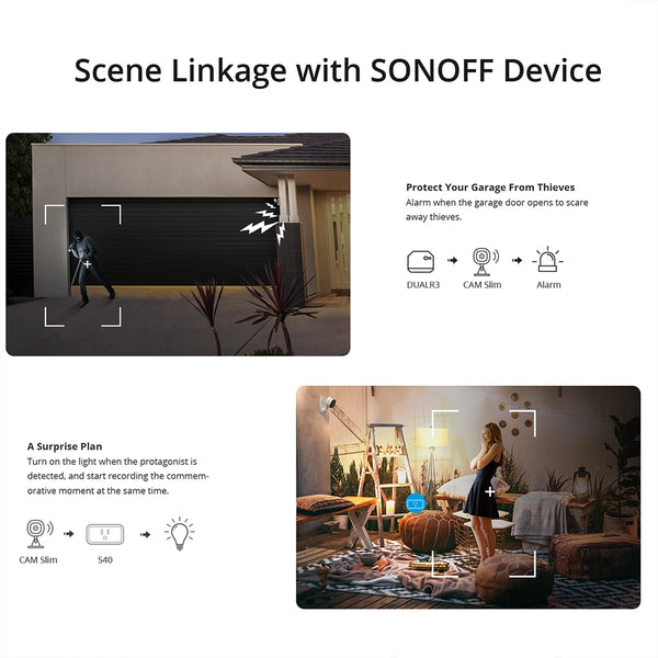 កាមេរ៉ា SONOFF 1080P HD Wi-Fi IOT CAM កាមេរ៉ាសុវត្ថិភាពផ្ទះឆ្លាតវៃស្តើង ភ្ជាប់ជាមួយសំឡេងរោទិ៍ Motion Detection តាមរយៈ eWeLink Alexa Google