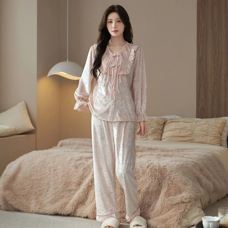 New 2 Piece Set Pajama Women's Suit Night Wear for Ladies 2026 Autumn New Long Sleeve Pyjama Set Woman Sleepwear Soft Pijama
