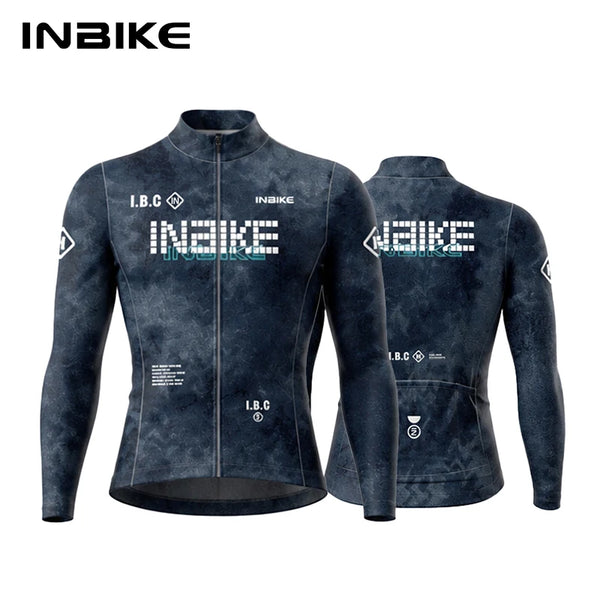 INBIKE Mens Winter Bicycle Jersey Long Sleeved Thermal Fleece Cycling Biking Clothing Man Bike Jersey with 3 Pockets Lightweight