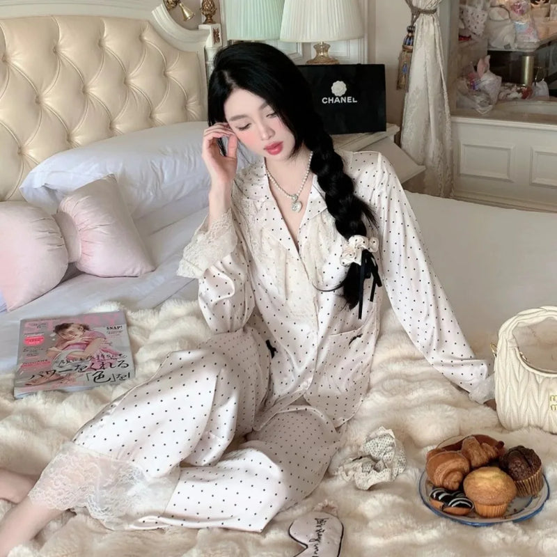 Women's Home Clothes Long Sleeve Top Trousers Sleepwear Female Nightwear Home Suit Spring Autumn 2PCS Pajamas Set Pijamas Suit