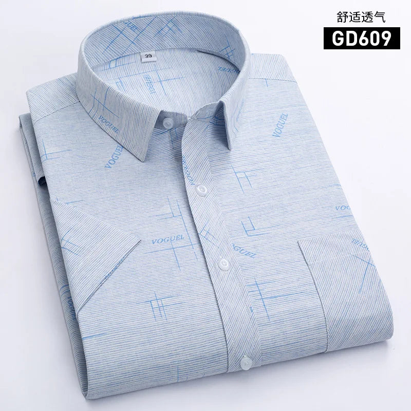Men's Light Green Short-sleeve Printed Shirt; New Summer Style Purple Single-breasted Lapel Shirt; Asian Sizes,White, Blue, Red.