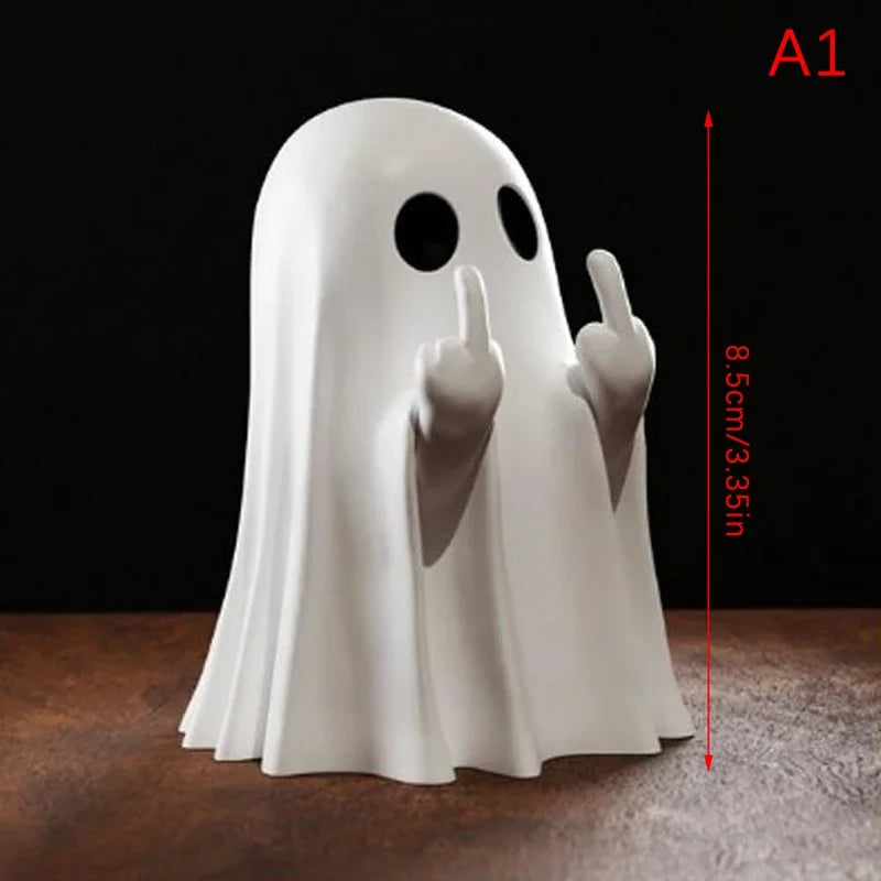 Cute ghost statue of middle finger, scary ghost figurines, holiday home decorations, Halloween decorations，Small Mini Decoration