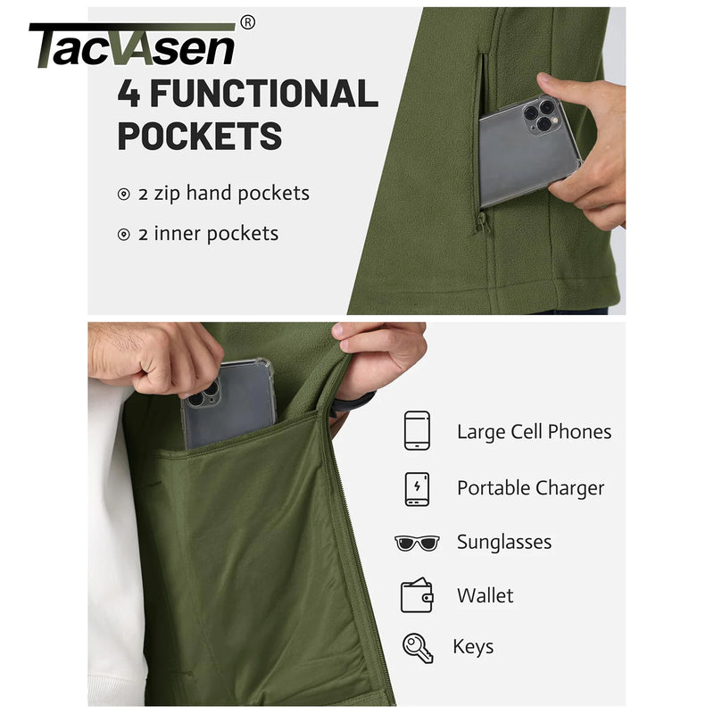 TACVASEN Fleece Vest Jackets Mens Stand Collar Sleeveless Jacket Spring Autumn Casual Waistcoat Fishing Hiking Outdoor Vest Male