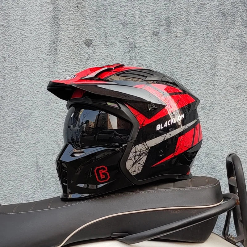 Motorcycle Riding Helmet, Male and Female Motorcycle Combination, All-Season Universal, Summer Retro Removable Chin