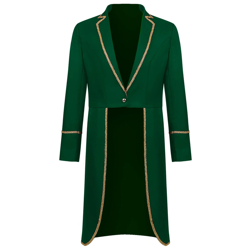 2026 Medieval Style Thin Men's Retro Mid-Length Punk Coat with Gold Trim Trench for Halloween Cosplay in Red Green Purple Jacket