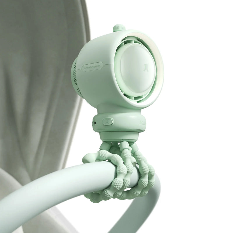 JISULIFE Portable Baby Stroller Fan,Air Purify Turbo Tech,Nature Wind,LED Light,5000mAh,Food-Grade Silicone Bracket,Crib Fan