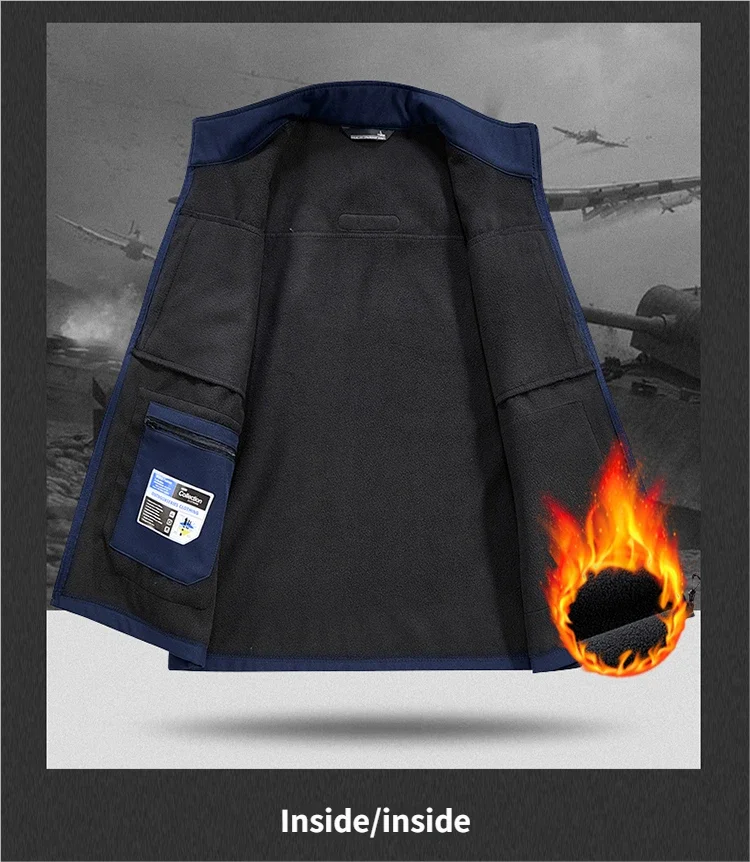 multi-pocket outdoor fishing suit vest coat  New workwear soft-shell with fleece vest LOGO printing casual men's vest