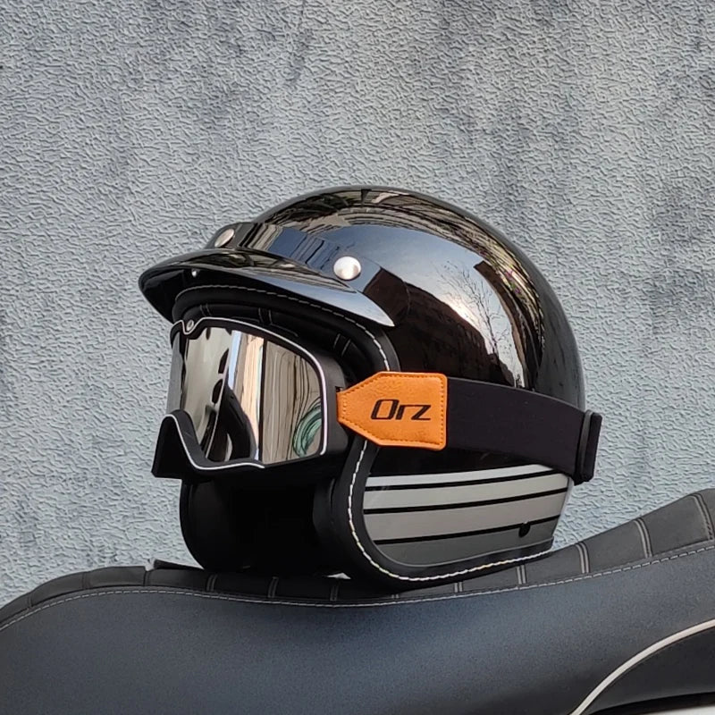 Newly Launched Vintage Motorcycle Helmet DOT Certified Synthetic Leather  3/4 Helmet Jet Mask Helmet ORZ-181