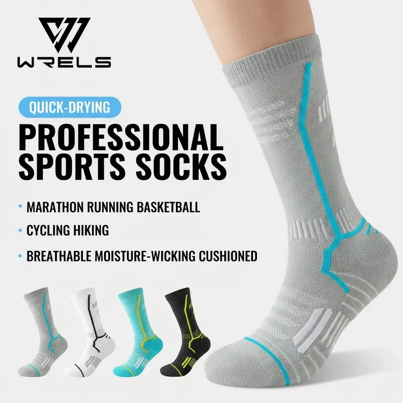 WRELS 1/2/3 Pairs Basketball Sports Socks Thick Cushioned Compression Socks Men Moisture Wicking Arch Support Cycling Gym Socks