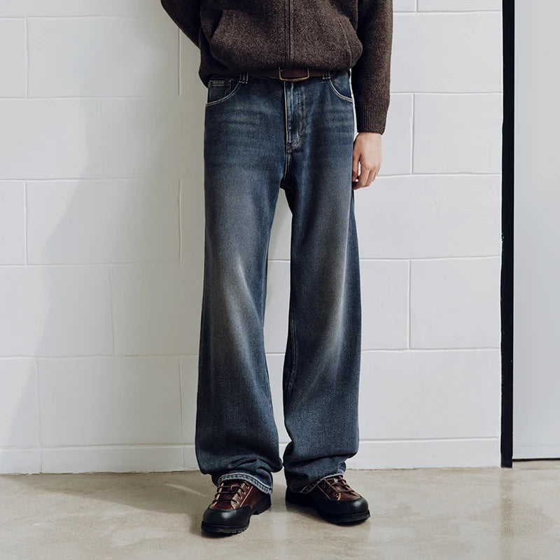 Semir Men Denim Jeans Vintage Wash Loose Fit Straight Leg 2026 New Winter Daily Wear Urban Casual Style Cold Weather Layering
