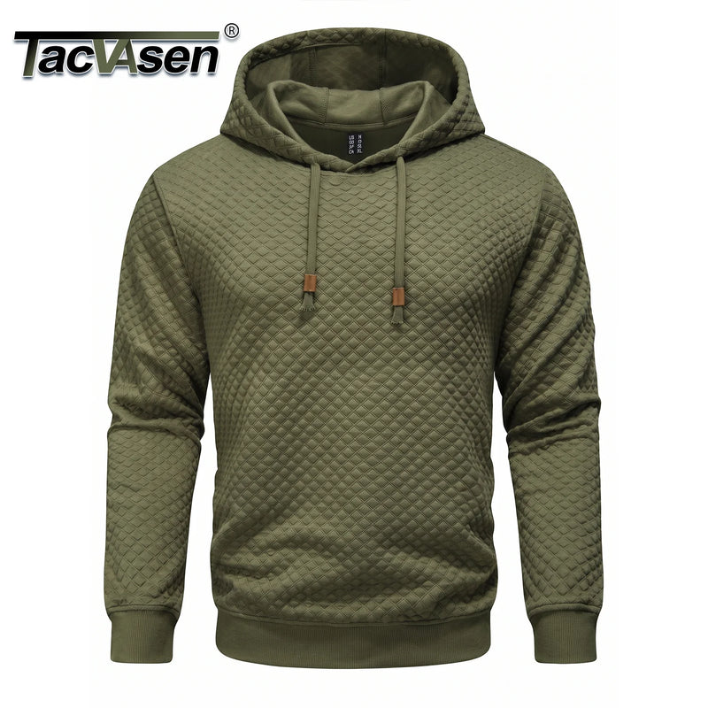 TACVASEN Mens Fashion Knit Hooded Sweatshirt Casual Plain Pullover Hoodie Drawstring Quilted Textured Soft Warm High Quality