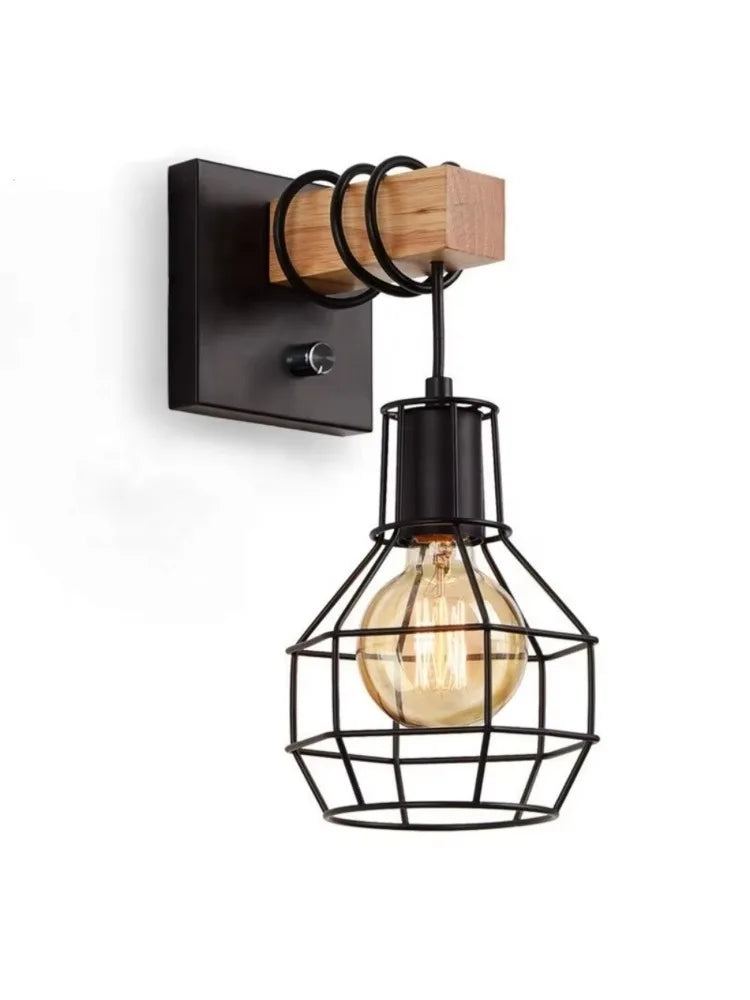 JOYINLED Wrought Iron Lampshade Bedroom Entrance Aisle Wall Lamp Creative Art Personalized E27 Wood Single Head Wall Lamp