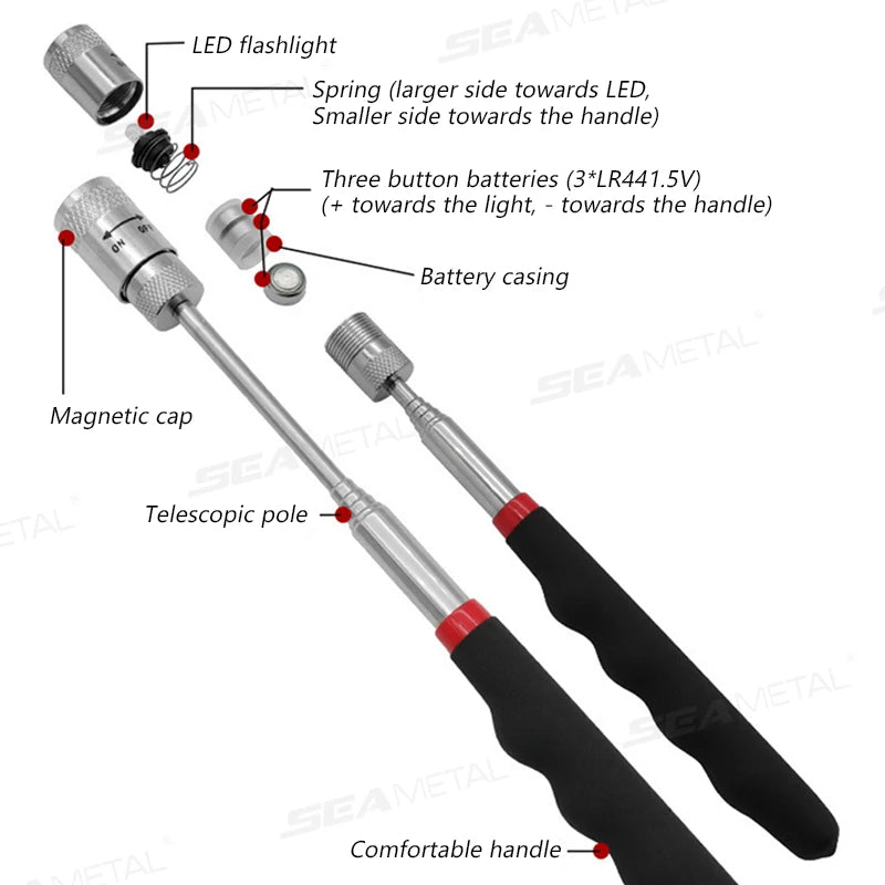SEAMETAL Telescopic Magnetic Magnet Pen Picker Mini Portable Extendable Pickup Rod Stick for Picking Up Nut Bolt Hand Tools