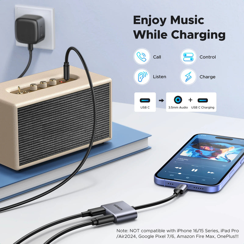 UGREEN USB C to AUX Cable Adapter Type C 3.5mm AUX Earphone Converter DAC Chip PD QC Charging For Huawei iPad Pro Samsung Pixel