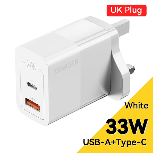 Essager USB C Charger 33W GaN Type C PD Fast Charging For iPhone 14 13 12 11 Pro Max XS 8 Plus For iPad Pro Air iPad mini 2021 UK White