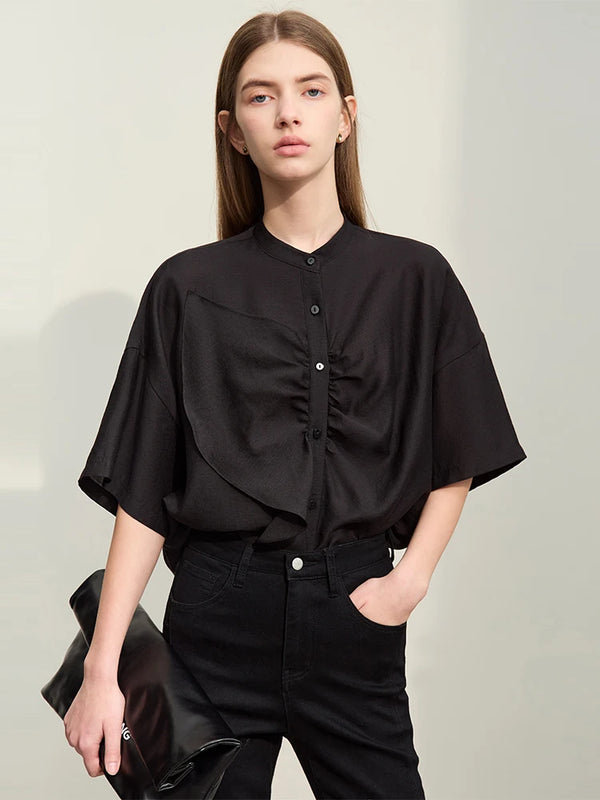 អាវ Amii Minimalism 2025 សម្រាប់នារី រដូវក្តៅ អាវក្រៅកអាវឈរ អាវមិនស្មើគ្នា សម្រាប់នារី អាវស្មារលុង 12422008