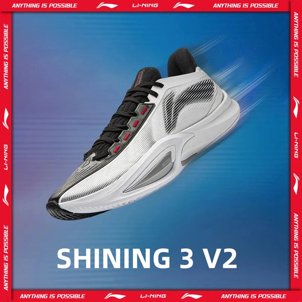 ស្បែកជើងបាល់បោះបុរស Li-Ning SHINING 3 V2 Court BOOM Cushion ទម្ងន់ស្រាល ស្រូបយកឆក់ ស្បែកជើងកីឡា LiNing ABPW017