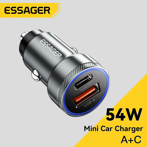 ឆ្នាំងសាករថយន្ត Essager 54W USB 5A សាកលឿន QC 3.0 PD 3.0 SCP AFC USB Type C ឆ្នាំងសាកទូរស័ព្ទក្នុងរថយន្ត សម្រាប់ iPhone Huawei Samsung Xiaomi