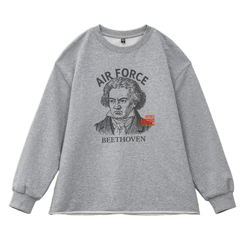 Maden Men‘s Vintage Embroidery Sweatshirt Grey Print Loose Fit Pullover Cotton Rolled Hem Long Sleeve Tee for Spring/Autumn