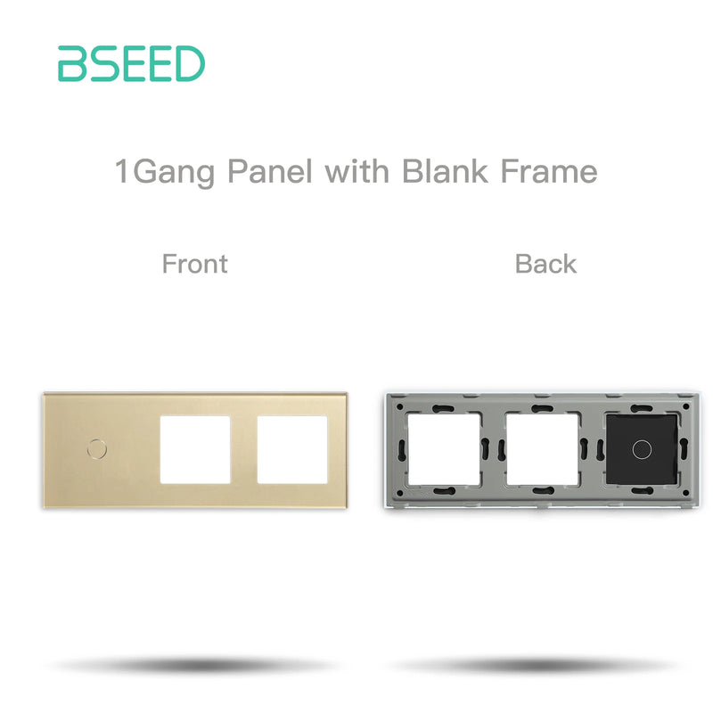 BSEED Crystal Light Switch Panel With Double Wall Socket Frames 228mm Metal Base Included Gass Frame EU Standard