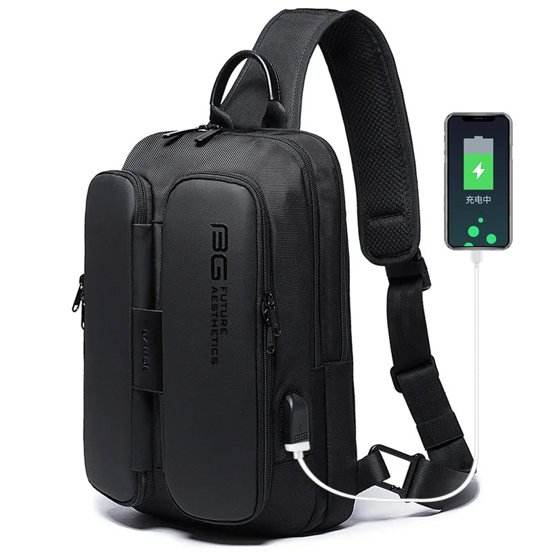 BANGE Men's Chest Pack Casual Crossbody Bags Male USB Charging Shoulder Bag Oxford Messenger Bag Waterproof Large Capacity 2021