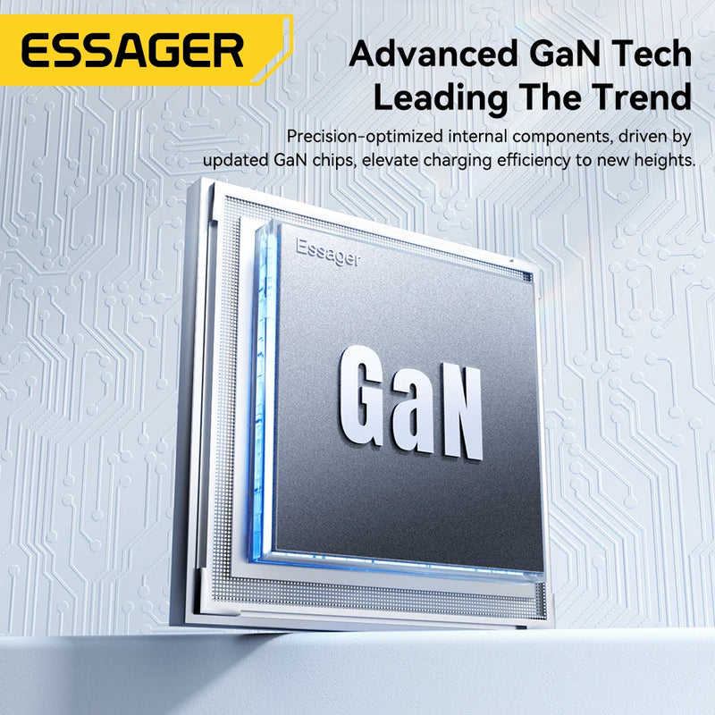 ឆ្នាំងសាក Essager Ultra Thin 65W GaN Travel Charger Quick Charge 4.0 PD3.0 PPS Portable Type C Charger សម្រាប់ iPhone Samsung Macbook Laptop