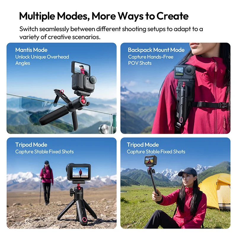 ជើងទ្រកាមេរ៉ា Ulanzi MT55 SnapGo Mini Selfie Stick សម្រាប់ Go Ultra DJI Action 6 ជើងទ្រកាមេរ៉ាម៉ាញេទិក ដែលអាចលៃតម្រូវបាន 360° 4 ផ្នែក
