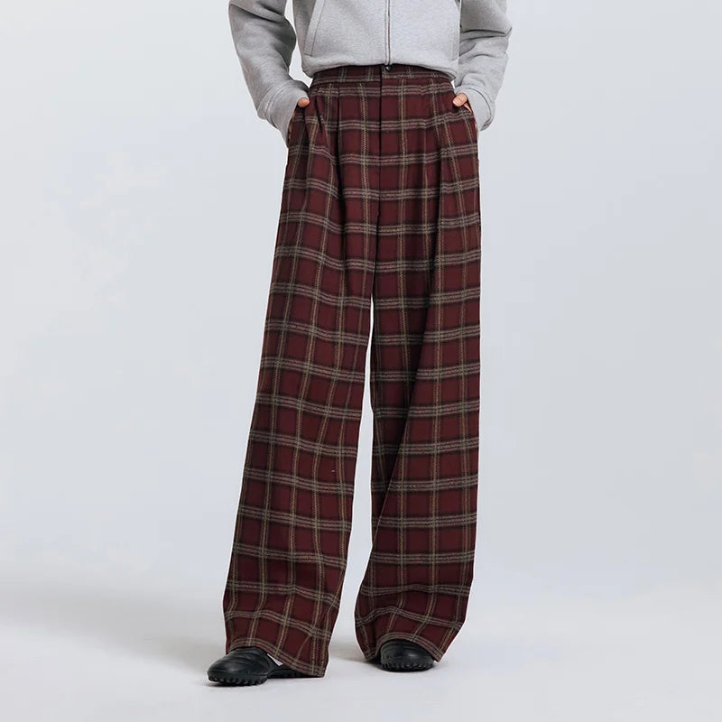 Semir Wide Leg Pants High Waist Pleated Elastic Waist Plaid Soft Comfortable Casual Streetwear Trendy Everyday Women Spring 2025