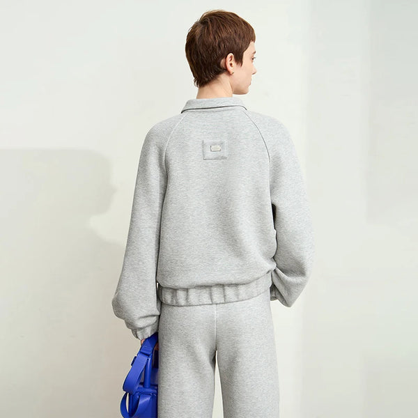 អាវយឺត Amii Minimalism Hoodies ស្ត្រី 2026 រដូវស្លឹកឈើជ្រុះថ្មី Lapel Zipper Casual Loose Pullovers Sweatshirts សម្រាប់ស្ត្រី Cotton Solid Top12443154