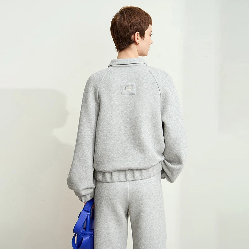 Amii Minimalism Hoodies Woman 2026 Autumn New Lapel Zipper Casual Loose Pullovers Sweatshirts for Woman Cotton Solid Top12443154