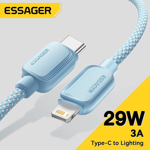 ខ្សែសាក Essager USB Type C សម្រាប់ iPhone 14 13 12 11 Pro Max XS PD 20W សាកលឿន USB C ទៅភ្លើង 29W ខ្សែសម្រាប់ iPad Macbook